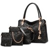 DORRISO Elegant Handbags for Women Ladies Handbags Set PU Leather Large Top Handle Bag Versatile Tote Bag 4 Piece Set Large Shoulder Bags Clutch Carder Holder Black