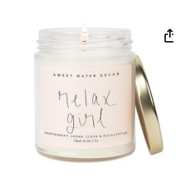 Sweet Water Decor, Relax Girl, Peppermint, Cedar, Clove, and Eucalyptus Scented Soy Wax Candle for Home | 9oz Clear Jar, 40 Hour Burn Time, Made in the USA