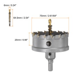 sourcing map Carbide Hole Saw Kit 75mm (2-61/64") Metal Hole Cutter Set with 5pcs Center Drill Bits Springs 1pcs Wrench for Stainless Steel Copper Iron Aluminum