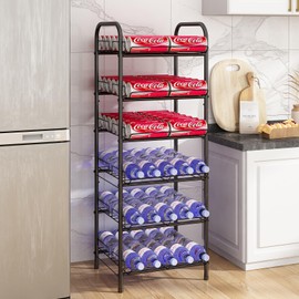 GILLAS 3 5 6 7 8 Tier Water Bottle Storage Rack, Free Standing Vertical Metal,Water Bottle Organizer, Large Capacity Bottled Rack Water Holder Stand for Cabinet Kitchen Party Pantry,Black
