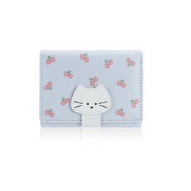 MultiValue Small Ladies Wallet, Creative Cat Snap Cute Wallets for Women PU Leather Credit Card Holder Slim Trifold Wallet with ID Window for Ladies (Blue)