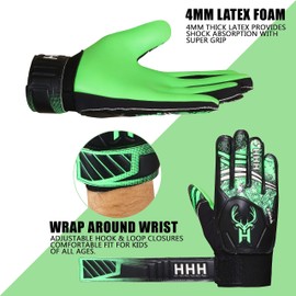 HHH Football Goalkeeper Gloves For Boys, Kids Children Youth Soccer Goalie Gloves with 4mm Latex Super Grip Palms Goalkeeping