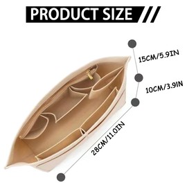 Homiliky Tote Bag Organizer Insert,Purse Organizer insert with Base Shaper Multi Pocket Felt Handbag Organize Tote Shaper Fit Speedy (Beige) (M)