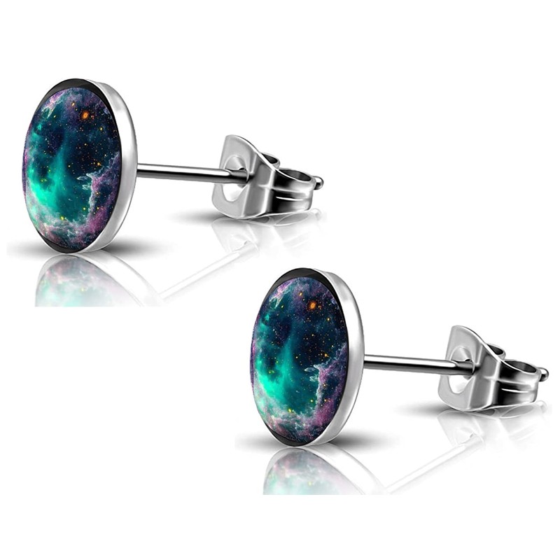 SIISPRI 316L Surgical Stainless Steel galaxy Round Circle Button Stud