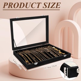 Yinkin 2 Pcs 100 Slots Ring Organizer Box with Transparent Glass Lid Necklace Display Tray Ring Case Velvet Jewelry Holder (Black)