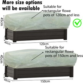 iBamso Protective Cover for Winter Plants, Rectangular Frost Protection for Flower Box, Winter Protection Pot Plant Bag, Winter Protection Balcony Plants with Drawstring, Beige, 4 Pieces (120 x 45 x