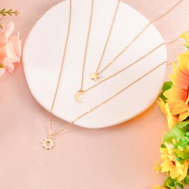 MANVEN Sun and Moon Necklace Friendship Necklaces Friendship Necklace Best Friend Gifts Birthday Gift for Sisters Good Friends Women Teens Girls Jewellery Sets for 3 Gold, No Gemstone