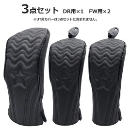 Golf Head Cover Premium PU Leather Driver DR Wood FW 2-Piece Head Cover 3-Piece Set with Wave Conversion Tag (Black)