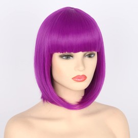 Topcosplay Wig, Short Bob, Full Wig, Cosplay, Party, Imechen, Small Face, Cute, Nature, Everyday, Wig, Costume, For Disguise (Purple)
