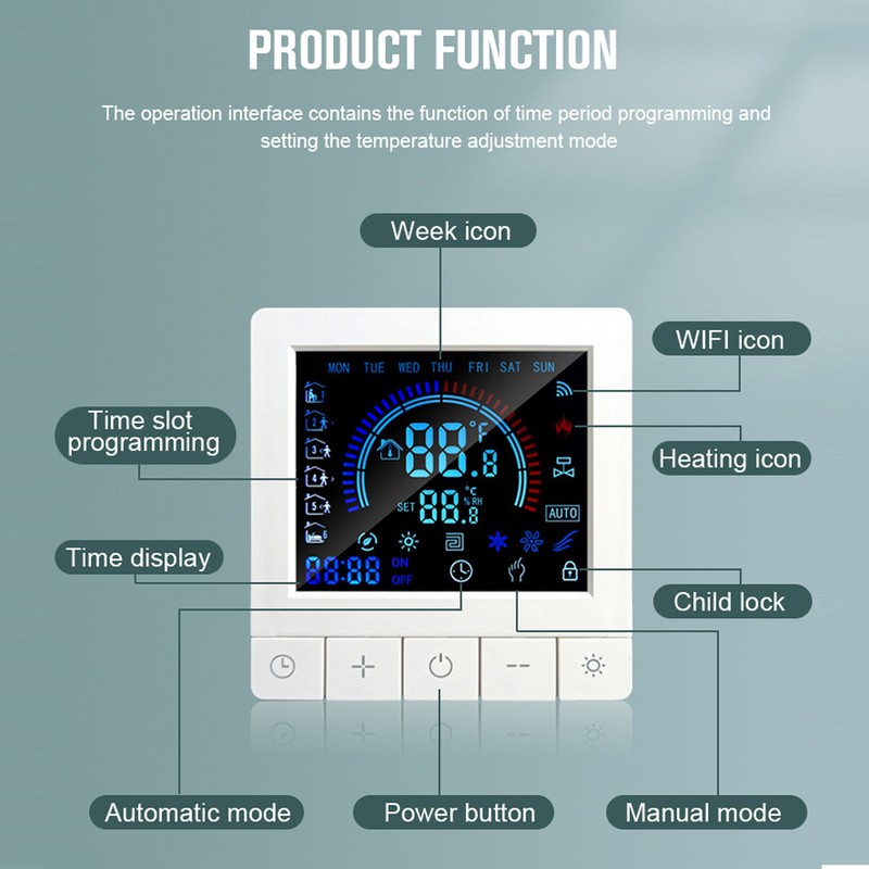 Floor Heating Thermostat LCD Display Touch Control Intelligent Timing Programmable