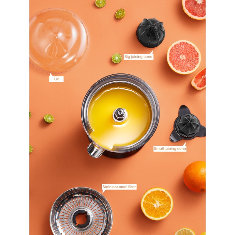 FOHERE Orange Juicer Squeezer Electric Citrus Juicer with Two Interchangeable