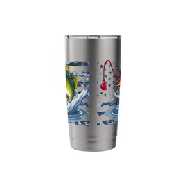 Fishing Retro US American Flag Bass Fish Fisherman Camo Bass Stainless Steel Insulated Tumbler