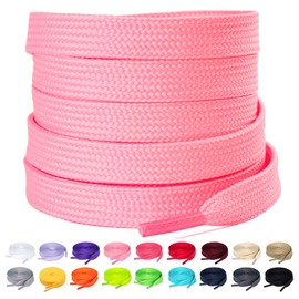 Olukssck 1 Pair Flat Shoe Laces for Sneakers, 2/5" Wide Athletic Shoelaces Pink 72 inch(182cm)