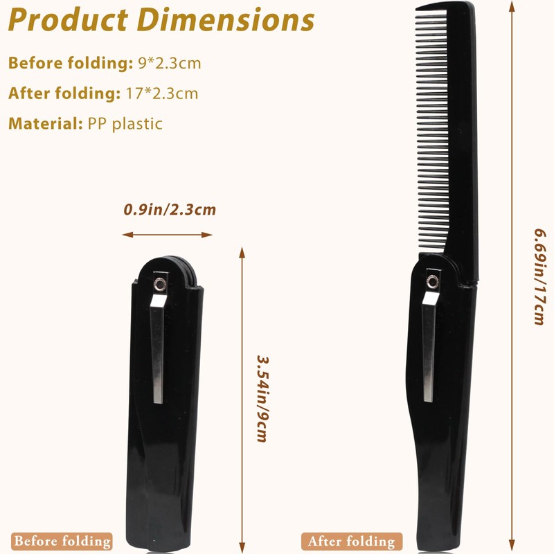 Black Folding Comb for Hair & Beard Grooming, Portable Pocket