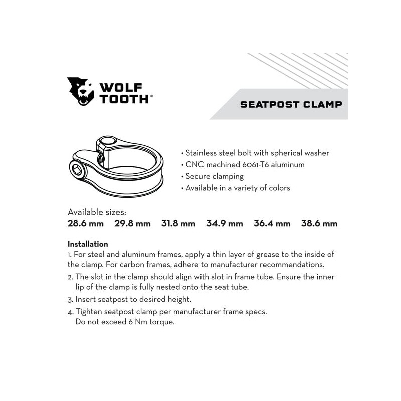 ウルフトゥース(Wolf Tooth) Seatpost Clamp 28.6mm Black
