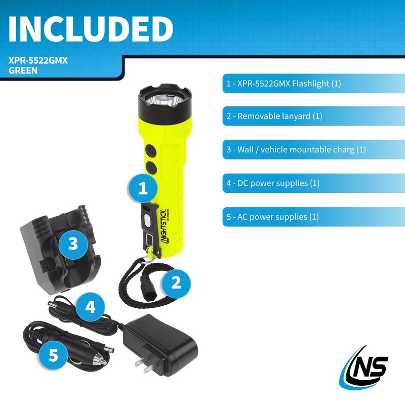 Nightstick XPR-5522GMX Intrinsically Safe Dual-Light Flashlight w/Magnets-Rechargeable-Green-UL913 / ATEX, Multicolor