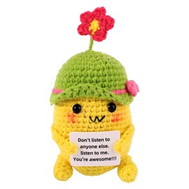 TOYMIS Positive Crochet Dinosaur, 5.31 Inch Mini Funny Positive Dinosaur Animals with Inspirational Card Potato Toy Knitted Doll Plush Emotional Support Gifts for Party Birthday Decoration