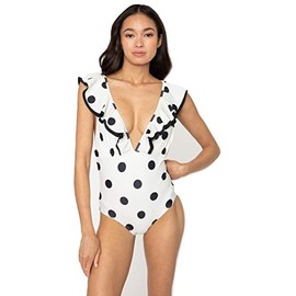 Marina West 1 PC. Ladies V Neck Double Ruffle Swimsuit (White, XX-Large)