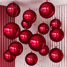 14 Pcs Burgundy Round Foil Balloons 22/15/10 Maroon 4D Ball Balloons Metallic Dark Red Balloon Ornament Mylar Balloon for Valentine's Day Birthday Grad Wedding Anniversary New Year Party Decor
