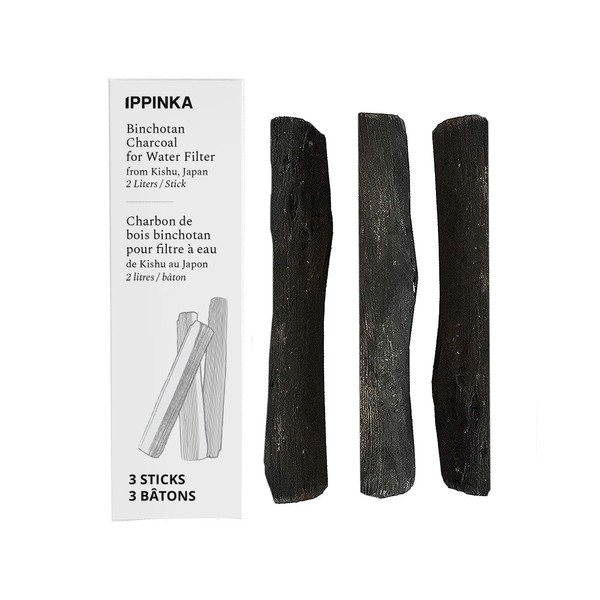 Binchotan Charcoal - Water Purifying Sticks for Great-Tasting Water from Kishu, Japan - Each Stick Filters up to 2 Liters of Water - 3 Sticks