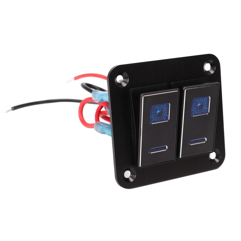 2 Gang Rocker Switch Panel Waterproof ON OFF Blue Backlit