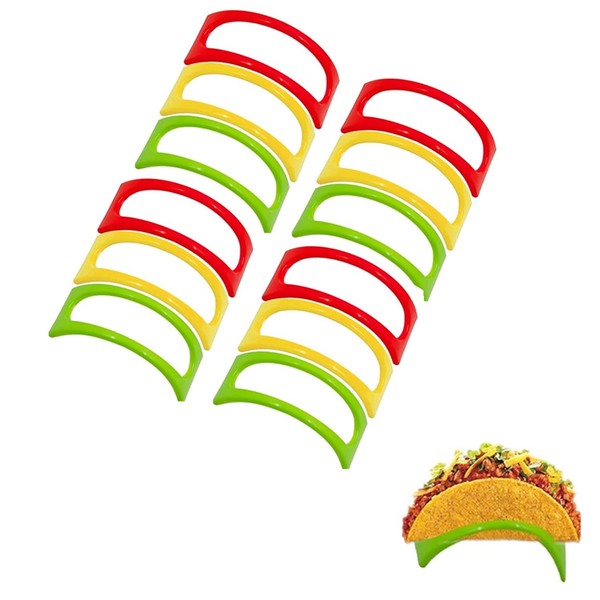 Confezione da 12 supporti Taco con custodia, in plastica colorata Taco Table Plate Racks Party Supplies per Tortillas Burritos Hot Dog, Stand su tavolo, impilabili (colore)