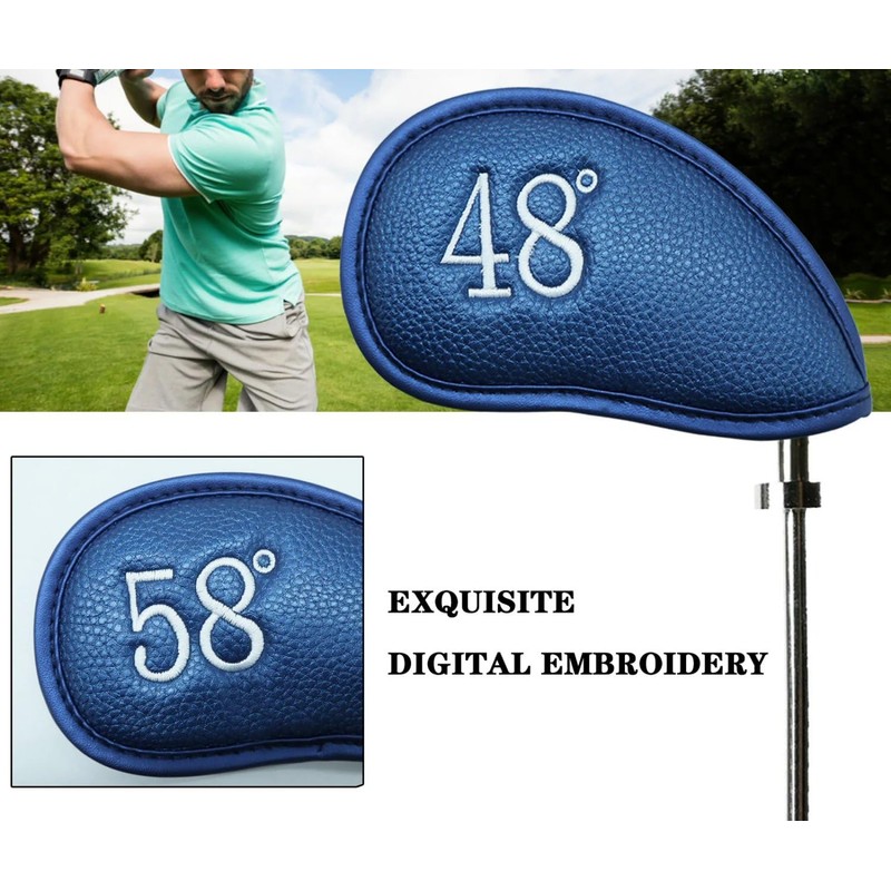 PU Leather Wedge Iron Head Covers Black 8 Pcs