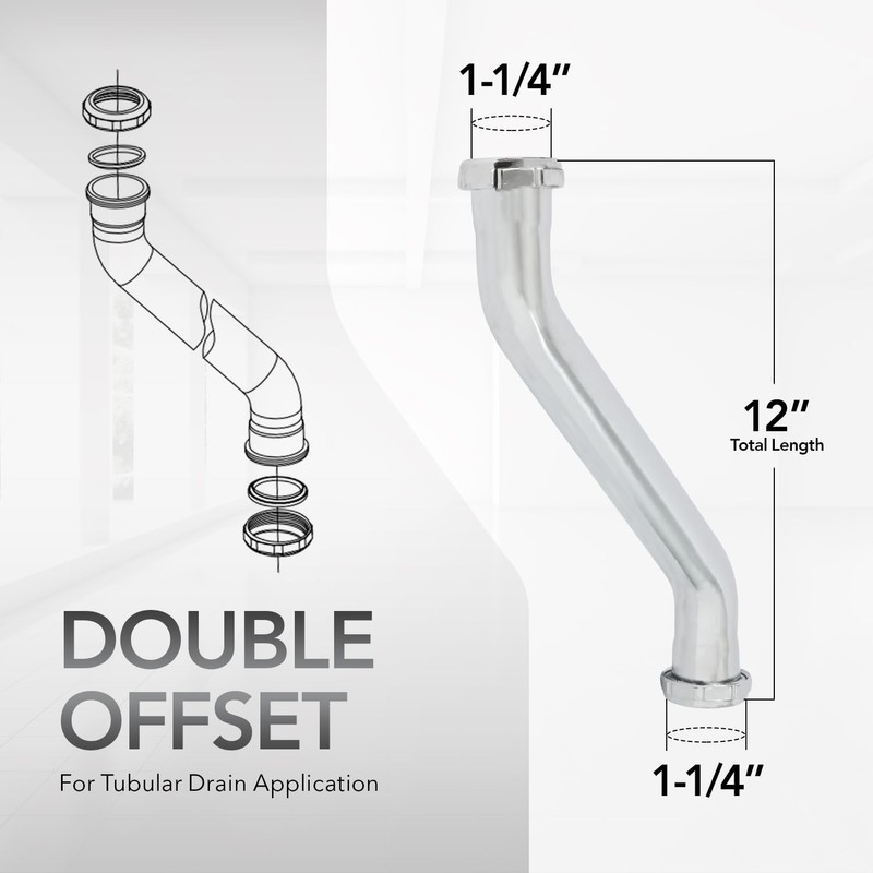 Highcraft 1-1/4” Double Offset Tube Chrome Plated Brass Double Offset