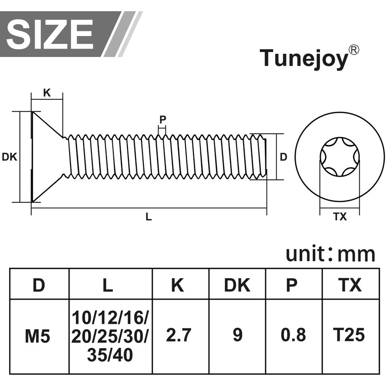 Tunejoy Pack of 20 M5 x 30 mm Countersunk Screws