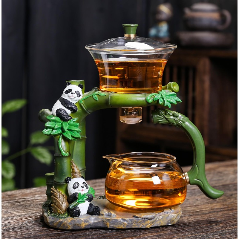 Chinese Gongfu Tea Set Magnetic Glass Teapot with Infuser,6 cups,Semi
