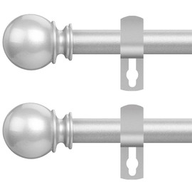 Silver Curtain Rods for Windows 48 to 84 or 88 Inches Max-2 Pack 5/8'' Metal Heavy Duty Curtain Rods Set - Rustic Decorative Drapery Rods with Brackets for Farmhouse, Bedroom