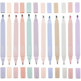 Rotuladores de Doble Punta y Diseño Simple para Decoracion Escuela Resaltadores de Texto Pastel Set de 12 Plástico Resistente para Estudiantes y Oficina