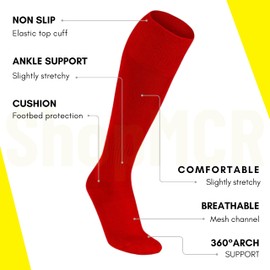ShopMCR Unisex Football, Rugby, Hockey Sports Knee High Long Socks, Kids, Adults, juniors Knee High Football Socks Outdoor game Soccer Socks (3-6, Red)
