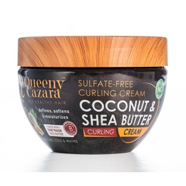 Queeny Cazara Coconut & Shea Butter - Sulfate Free CURLING CREAM 260 ml / 8.8 oz - (Made with Vitamin B Complex) (For Natural, Curls, & Waves) - Defines, Softens, & Moisturizes.