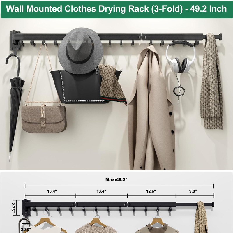 Kelisiting Wall Mount Clothes Drying Rack, Wall Mounted Drying Rack,