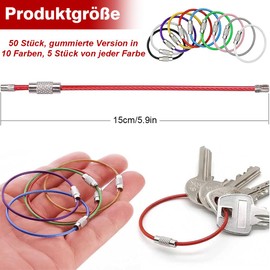 Wire Key Ring, 50 Pieces Key Ring Wire Rope 15 cm Stainless Steel Wire Cable Key Ring, DIY Key Rings Cable Loop for Hanging Luggage Tags Key Rings