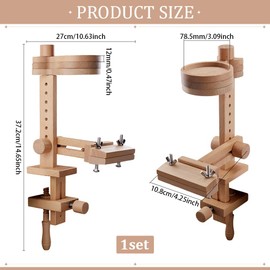 FINGERINSPIRE Adjustable Embroidery Hoop Stand(No Embroidery Hoops) Wood Embroidery Holders with 3 pcs Bowls for Needlework Supplies PeachPuff Color Rotated Embroidery Frame Holder for Hand Work