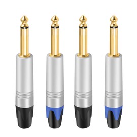 Devinal 1/4 inch Mono Plugs, Replacement 6.35mm TS Solder Type DIY Audio Connector, Heavy Duty Quarter Inch Adapter 24K Gold-Planted for Repair Guitar Cables, Instrument Cord (4 Pack)