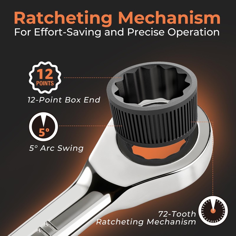 8-Piece Metric Ratcheting Combination Wrench Set, 72-Tooth, CR-V Steel