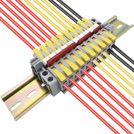 DIN Rail Terminal Block, CTRICALVER Universal Class Terminal Block Kit, 10 Yellow Wire Terminal Connectors, Blank Marker Strips, Retaining Clips and Connection Bars