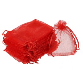 MECCANIXITY 50pcs Organza Bags 3x4 Inch Drawstring Favor Pouches Sheer Mesh Bag for Gift Jewelry Wedding Party Christmas Candy Red