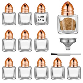 0.5 oz Cube Shape Small Salt and Pepper Shakers with Tone Tops Clear Mini Glass Seasoning Jars Spice Salt Shakers with Funnel for Wedding Party Restaurant Home Kitchen (12, Rose Gold)