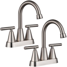 Cobbe Bathroom Faucets for Sink 3 Hole, 4 Inch with Pop Up Drain and 2 Supply Hoses, 2 Handle Centerset Bathroom Faucet for Sink Vanity, Brushed Nickel, 2 Pack