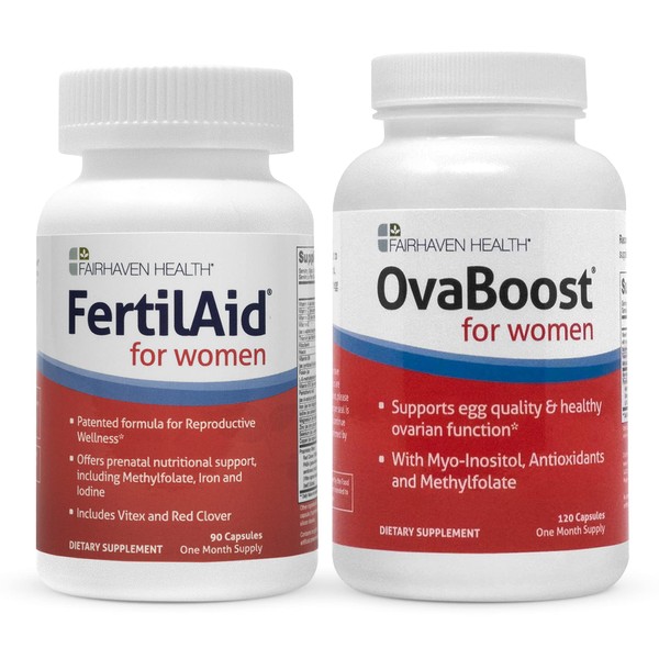 FertilAid for Women & Ovaboost Combo, Female Fertility Supplement & Natural Fertility Vitamin with Myo-Inositol, Vitex & Vitamins to Support Ovulation, Cycle Regularity & Egg Quality, 1 Month Supply