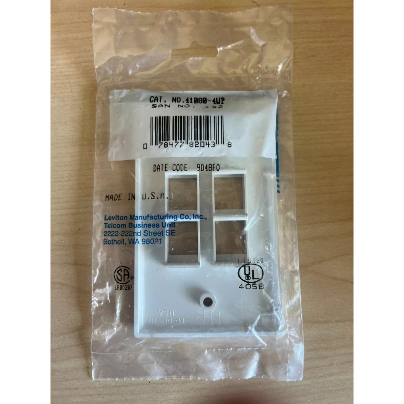 Leviton Cat 41080-4WP Quickport Single-Gang Wall-plate, 4-Port, White Face-plate