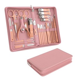 Manicure Set Personal Care, Nail Clipper Kit, Professional Nail Clipper Pedicure Set, Nail Tools with Luxurious Travel Case, Gifts for Men Women Family Friend, 16 Pieces (Pink)