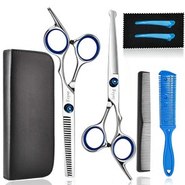 6 Inch Kids Hair Cutting Scissors Set, Fcysy Safe Rounded Tip Hair Scissors & Thinning Shears for Children, Beginner-Friendly Home Haircut Kit with Razor Comb, Hair Clips & Storage Bag for Toddlers