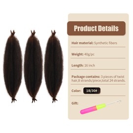 Springy Afro Twist Hair 16 Inch 3 Packs Pre-Separated Marley Twist Braiding Hair Afro Kinky Marley Hair Extensions Crochet Hair for Women 8 Strands/Pack