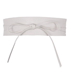 Ayliss Women Soft Leather Obi Belt Self Tie Wrap Cinch Belt,White