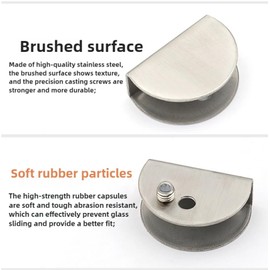 ZAXPHUMAX Stainless Steel Glass Clip Bracket 304, 3 Sizes (1/4” 3/8” 1/2”) Heavy Duty Glass Clamps for Table Top, Shower Door, Easy Install with Screws & Rubber Pads (1/4 Inch Semi-Circular 8Pcs)